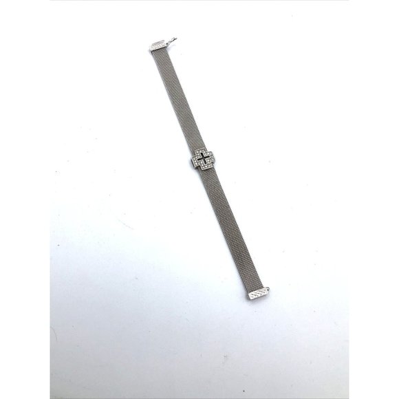 Sterling Silver Mesh Bracelet with CZ Cross Bracelet 7" - Picture 7 of 9